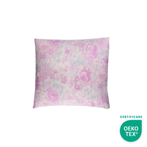 Perna Moale HappyNest, Model Inflorat Lila, 40/40 cm, cu 30% Puf de Gasca